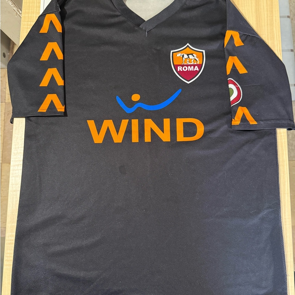 Roma Totti Black and Orange Soccer Jersey